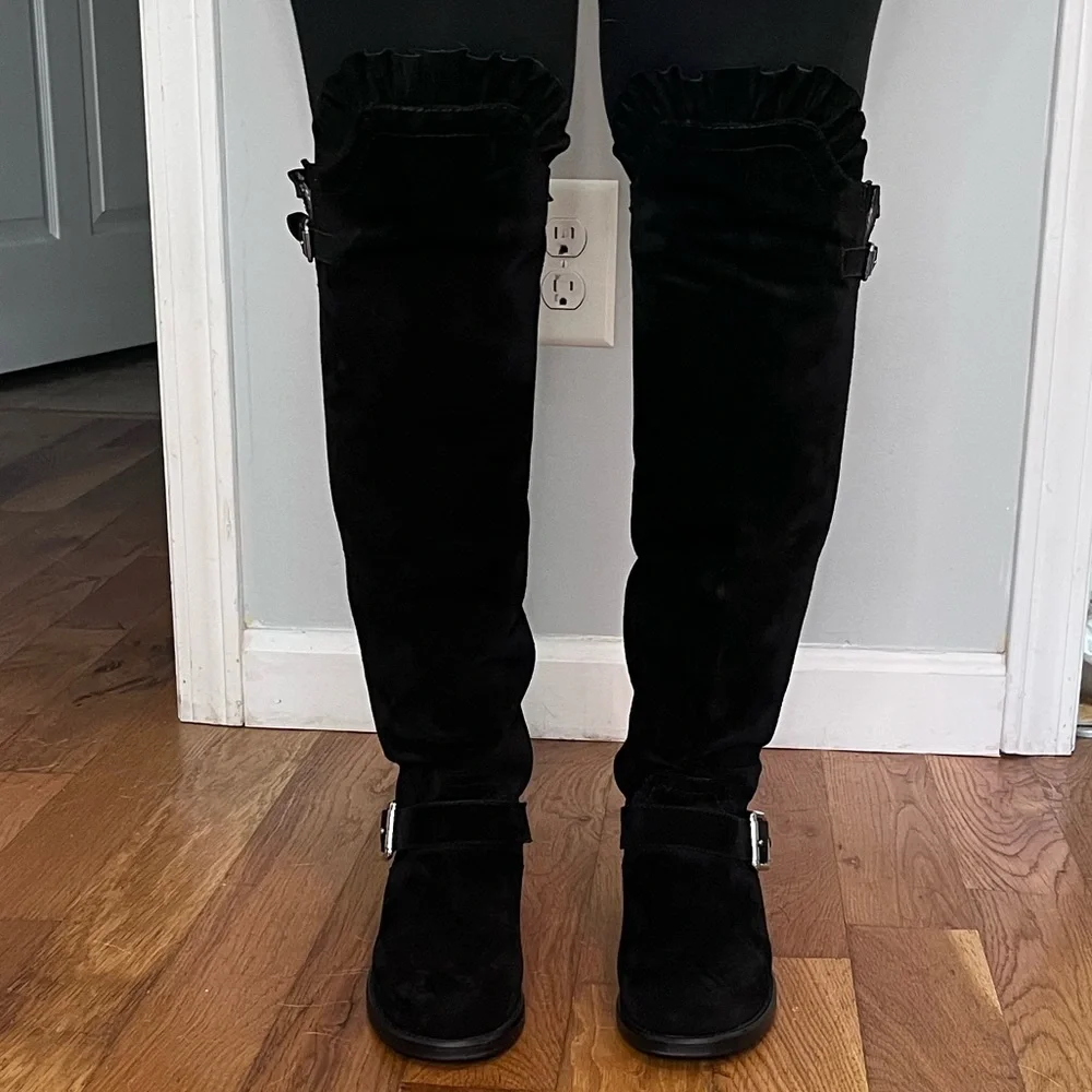 VALINTINO SUEDE RUFFLE OVER THE KNEE BOOT - Picture 8 of 16